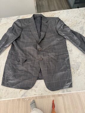 Ermenegildo Zegna Gray Windowpane Blazer Wool Sport Coat Luxury Jacket
